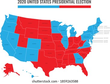 United States Of America (USA) 2020 Presidential Election Results Map In Red And Blue, Vector Graphic