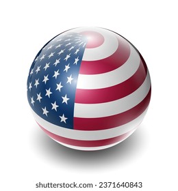 United States of America (USA) American Nation Flag 2.5D Isometric View, Glossy Sphere Design, Flag Symbol Icon, Button Presentation Element Template Isolated on White Background