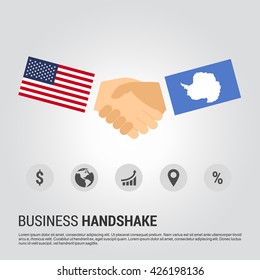 United States of America (USA) and Antarctica businessmen shaking hands in a business environment