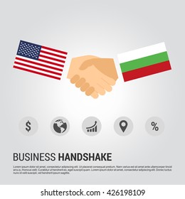 United States of America (USA) and Bulgaria  businessmen shaking hands in a business environment