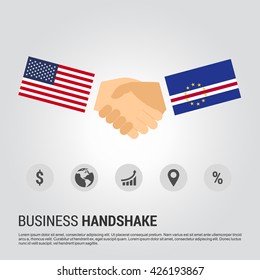 United States of America (USA) and Cape Verde businessmen shaking hands in a business environment