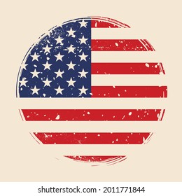United States of America or USA Circle Flag Vector Hand Painted with Rounded Brush