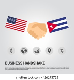 United States of America (USA) and Cuba businessmen shaking hands in a business environment