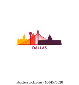 United States of America USA Dallas city skyline landscape silhouette flat vector logo icon. Cool urban horizon illustration concept