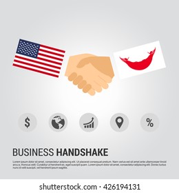 United States of America (USA) and Easter Island Rapa Nui businessmen shaking hands in a business environment