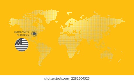 United States of America, USA flag icon. Vector dotted World Map infographic symbol. International global illustration, american sign, business, web design, presentation, travel