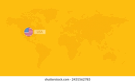 United States of America, USA flag circle icon. Vector dotted World Map infographic symbol. Illustration, american sign, global business, web design, presentation, travel