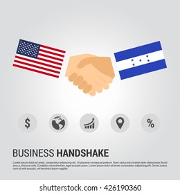 United States of America (USA) and Honduras businessmen shaking hands in a business environment