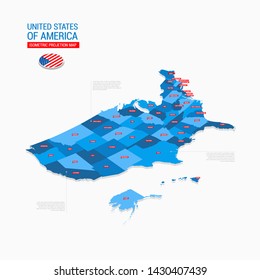 United States of America USA Isometric Map Projection Template