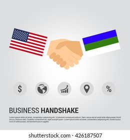 United States of America (USA) and Komi businessmen shaking hands in a business environment