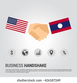 United States of America (USA) and Laos businessmen shaking hands in a business environment