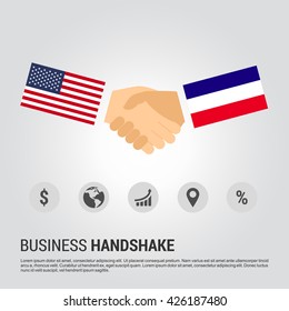 United States of America (USA) and Los Altos  businessmen shaking hands in a business environment