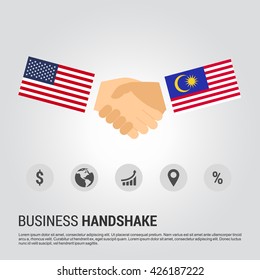 United States of America (USA) and Malaysia businessmen shaking hands in a business environment