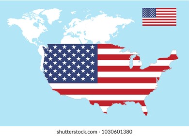 United states of America USA map with flag on globe world background : Vector Illustration