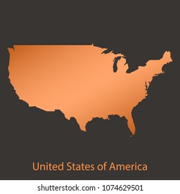 United States of America, USA map, border with chrome, orange, copper metal shine gradient. Vector illustration