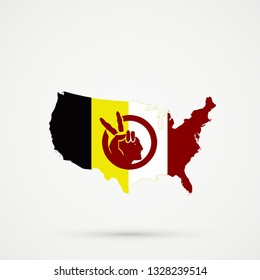 United States Of America (USA) Map In American Indian Movement Flag Colors, Editable Vector.