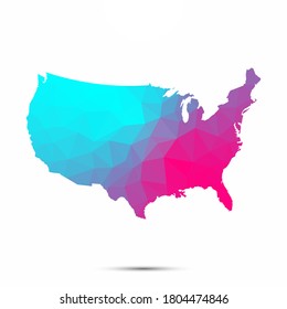 United States of America USA map triangle low poly geometric polygonal USA abstract style. abstract map. Cyan pink gradient abstract tessellation modern design background low poly. Vector illustration