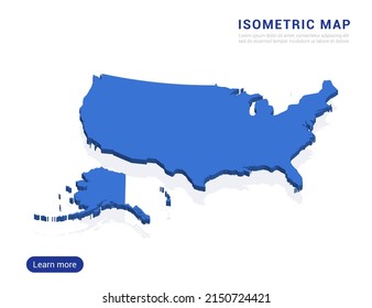 United States of America (USA) map blue isolated on white background with 3d isometric vector illustration.