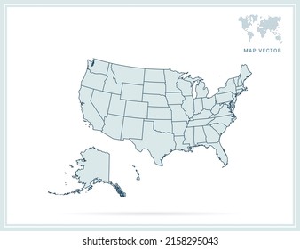 United States of America (USA) map green vector on white background.