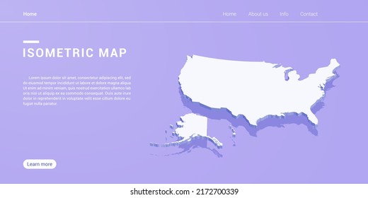 United States of America (USA) map of isometric purple vector illustration. Web banner layout template.