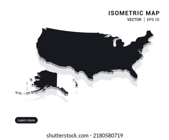 United States of America (USA) map white on pink background with 3d isometric vector illustration