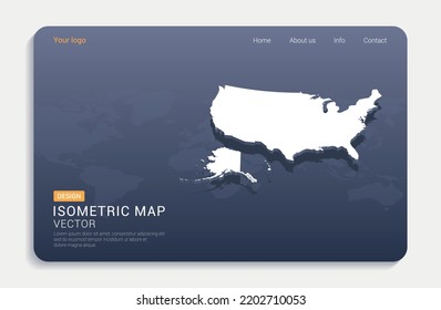 Estados Unidos de América (EE.UU.) mapea blanco sobre fondo azul con vector isométrico.