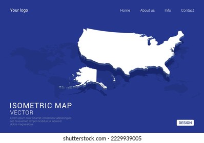 United States of America (USA) map white on dark blue background 3d isometric vector illustration.