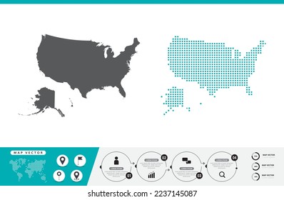 United States of America (USA) map of dots gray and green for presentation. Set couple pixel creative concept for infographic.