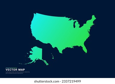 United States of America (USA) map of abstract gradient green blue concept with technology light effect vector.