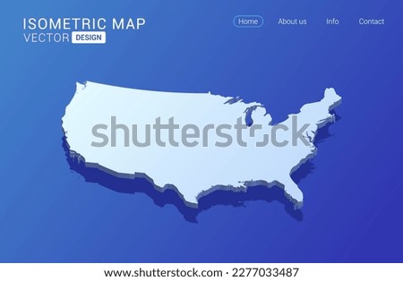 United States of America (USA) map white on blue background with isolated 3D isometric concept vector illustration.