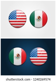 United States of America USA and Mexico Round Flags