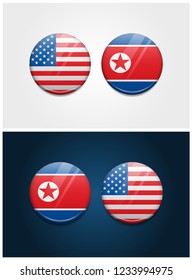 United States of America USA and North Korea Round Flags