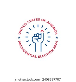 United states of america USA, presidential election 2024, voting president, hand raised. Vector icon template