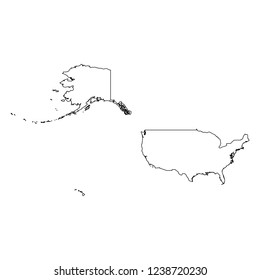 United States of America, USA - solid black outline border map of country area. Simple flat vector illustration.
