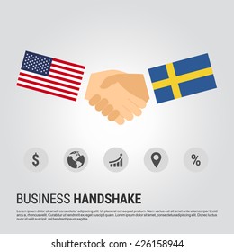 United States of America (USA) and Sweden businessmen shaking hands in a business environment