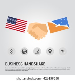 United States of America (USA) and Tierra del Fuego province Argentina businessmen shaking hands in a business environment