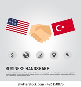 United States of America (USA) and Turkey businessmen shaking hands in a business environment