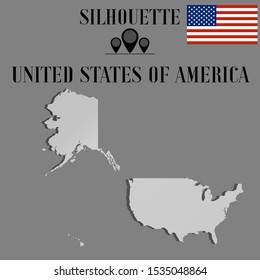 United States of America, USA, US outline world map silhouette vector illustration, creative design background, national country flag, objects, element, symbols from countries all continents set.