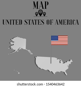 United States of America, USA, US outline world map silhouette vector illustration, creative design background, national country flag, objects, element, symbols from countries all continents set.