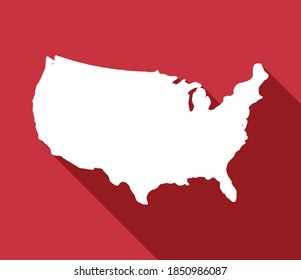 United States of America, USA white map with long shadow on red background. EPS8.