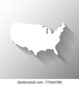 United States of America, USA, white map silhouette with gradient long shadow effect isolated on grey background. Simple flat vector illustration.