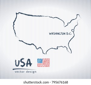 United States of America  vector chalk drawing map isolated on a white background