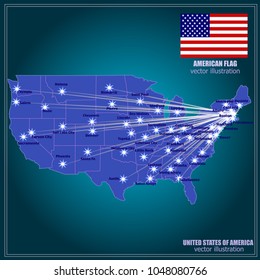 United States of America Vector Map. USA Map vector illustration. Regions Map with cities and communications from Boston.