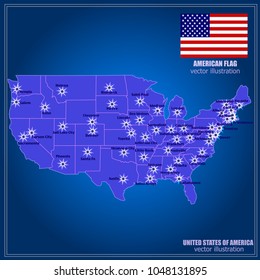 United States of America Vector Map. Map with cities.