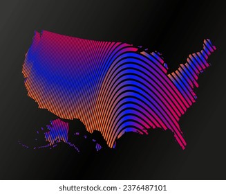 The United States of America vector map waves line illustration. USA map vector illustration