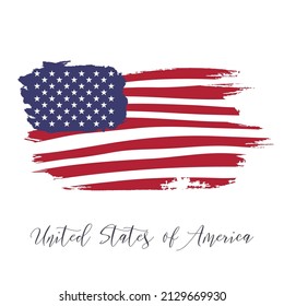 United States of America vector watercolor national country flag icon. Hand drawn illustration with dry brush stains, strokes, spots isolated on white background. Painted grunge style texture poster.