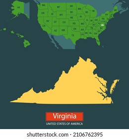 United States of America, Virginia state, map borders of the USA Virginia state.