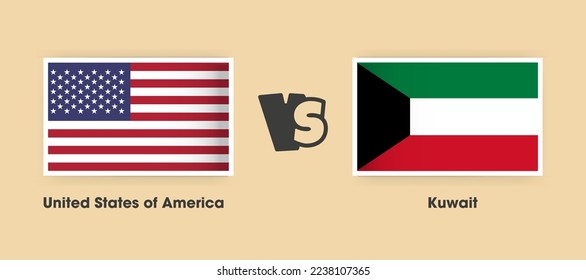 United States of America vs Kuwait flags placed side by side. Creative stylish national flags of USA vs Kuwait with background