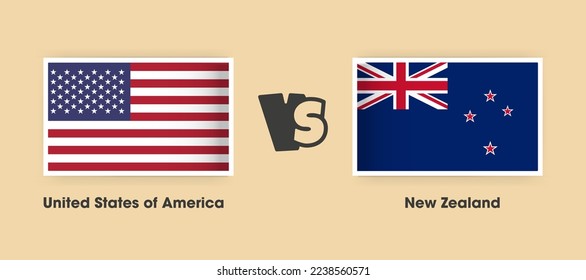 United States of America vs New Zealand flags placed side by side. Creative stylish national flags of USA vs New Zealand with background