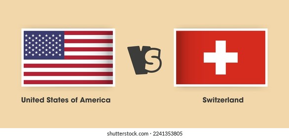 United States of America vs Switzerland flags placed side by side. Creative stylish national flags of USA vs Switzerland with background